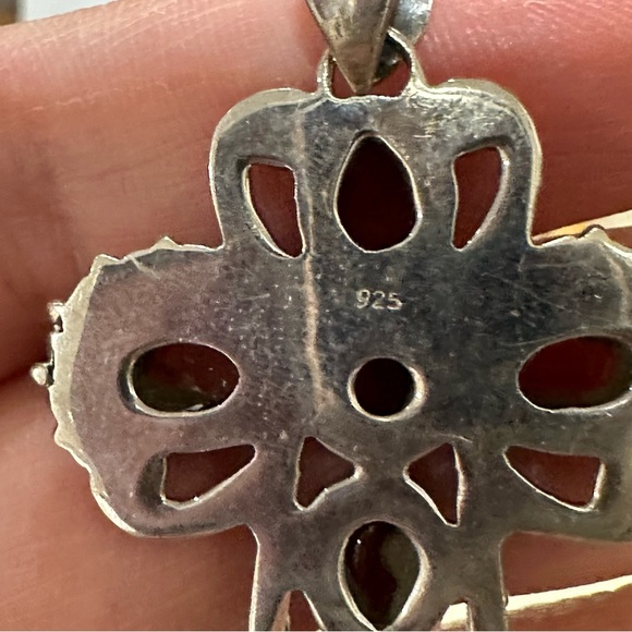 Sterling Vintage Carnelian Cross - Picture 3 of 4